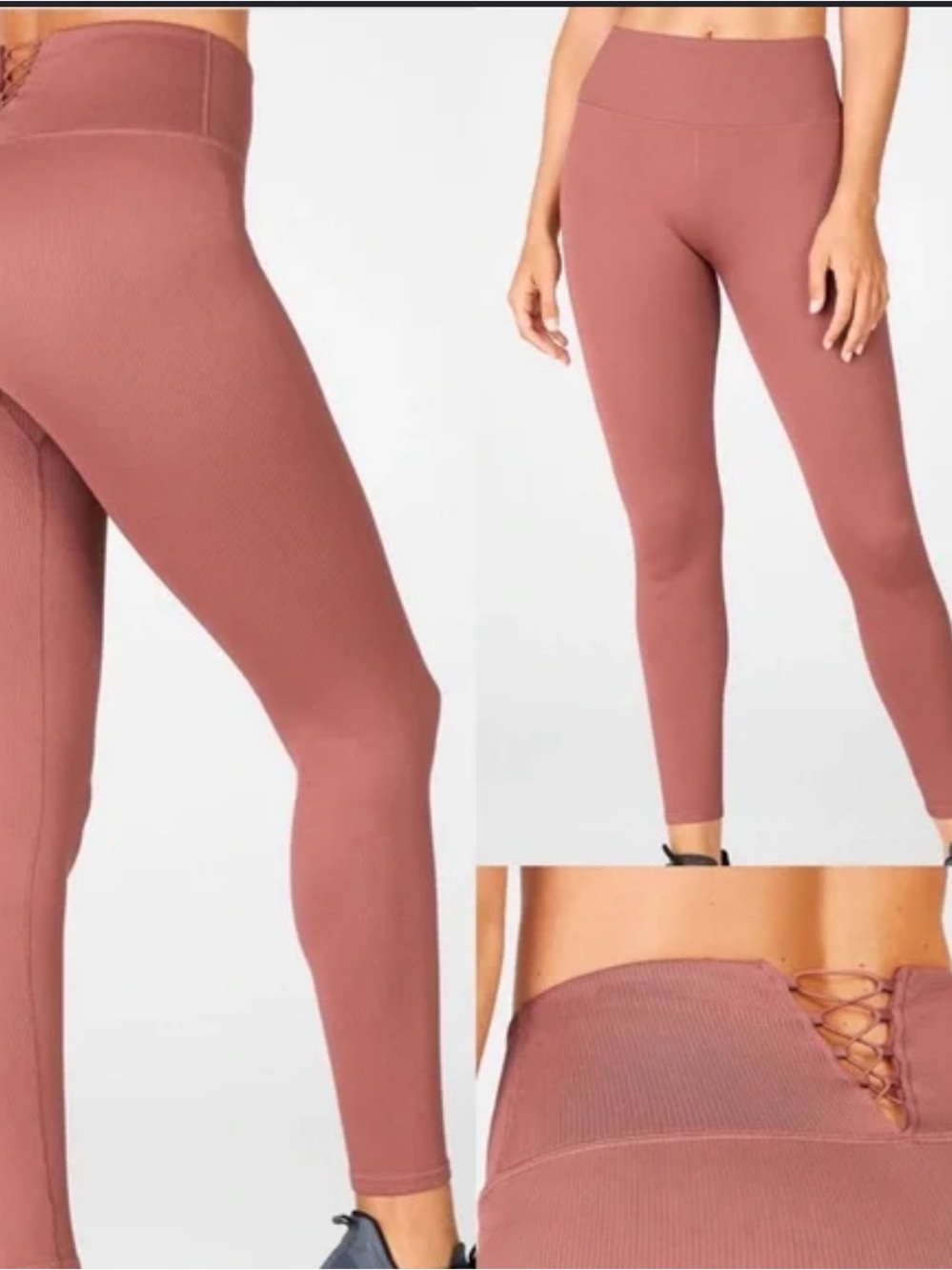 Fabletics Mauve Pink Ribbed High-Waist Leggings